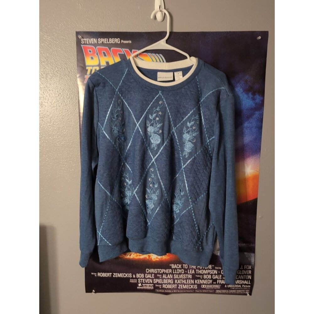 Alfred Dunner Blue Flowers Sweater Pullover Women's Size XL